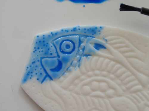 Faux Ceramics mit Fimolack und einem Tröpfchen Tinte aus der Tintenpatrone